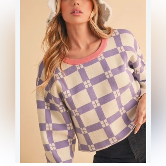 Daily Practice Sweaters - ANTHROPOLOGIE‎ Brand: Daily Practice Pastel Checkered Crop Sweater